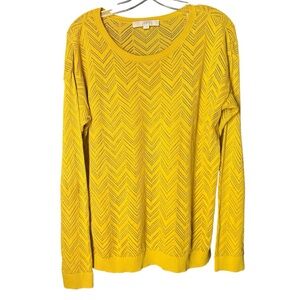 LOFT Cotton Yellow Pointelle Long Sleeve Crew Neck Sweater